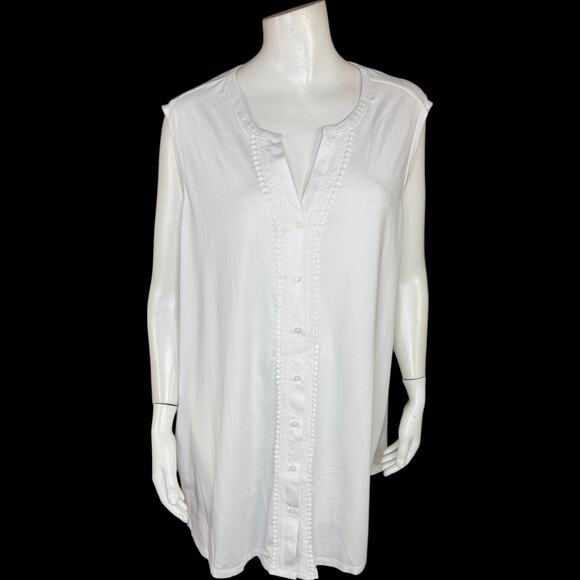 Lands’ End White Sleeveless Button Front Top 3X Cotton Modal Spandex Plus Size - Picture 1 of 13